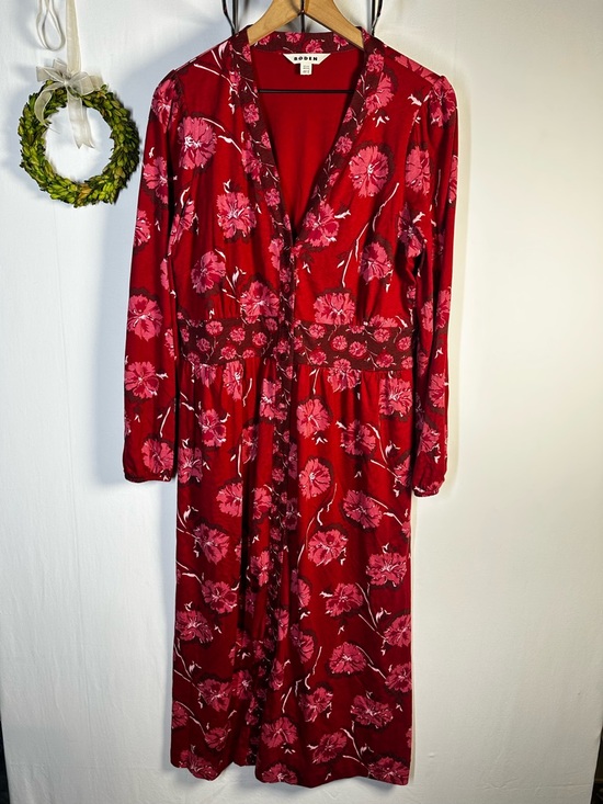 Boden Natalia Floral Long Sleeve Tea Midi Dress Delicate Carnation Red Size 14 - Picture 2 of 7